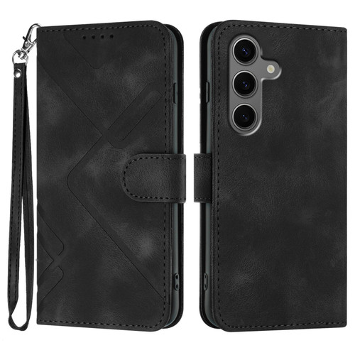 Samsung Galaxy S25+ 5G Line Pattern Skin Feel Leather Phone Case - Black